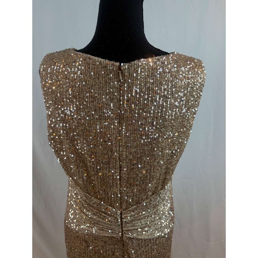 Champagne Gold Sequin Wrap V-Neck Sleeveless Maxi Evening Gown Knot Detail Dress - Picture 12 of 15
